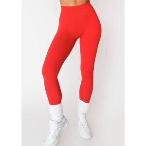 Adam Selman Red Ribbed Leggings Large